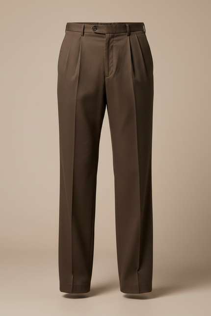 Pantalon Marron Plissé Coton Ample Élégant - Gabardine - vue 3