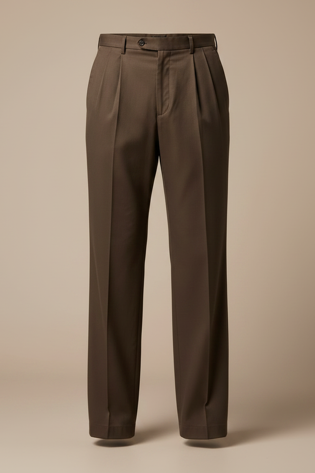 Pantalon Marron Plissé Coton Ample Élégant - Gabardine - vue 3