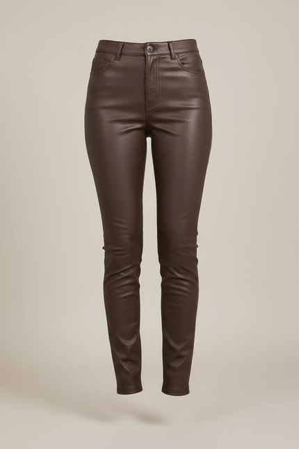 Pantalon Marron Similicuir Slim Taille Haute Femme - Simili cuir - vue 3