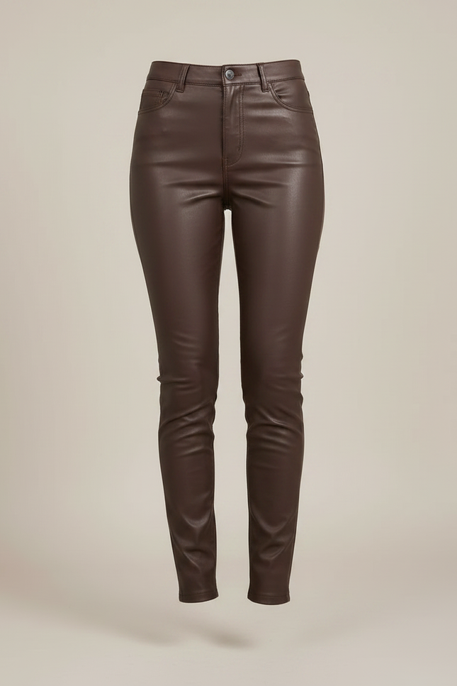 Pantalon Marron Similicuir Slim Taille Haute Femme - Simili cuir - vue 3