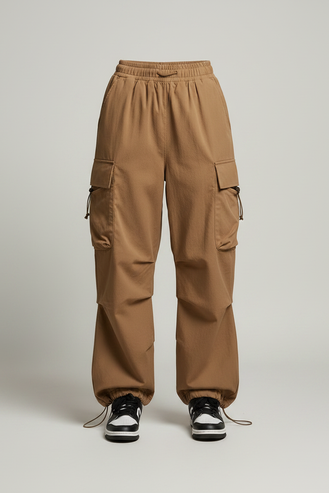 Pantalon Marron Cargo Ample Taille Basse Cordon - Gabardine - vue 3