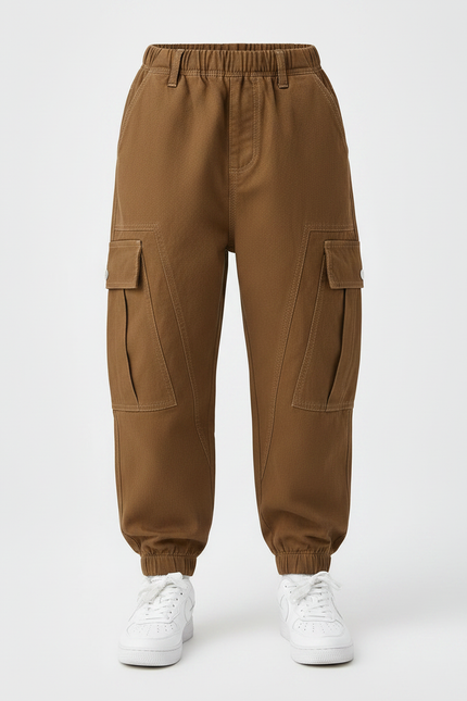 Pantalon Marron Cargo Ample Décontracté Enfant Poches - Toile - vue 3