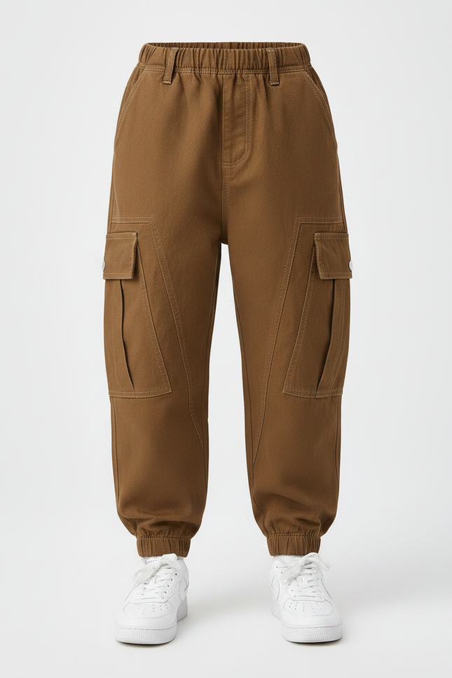Pantalon Marron Cargo Ample Décontracté Enfant Poches - Toile - vue 3