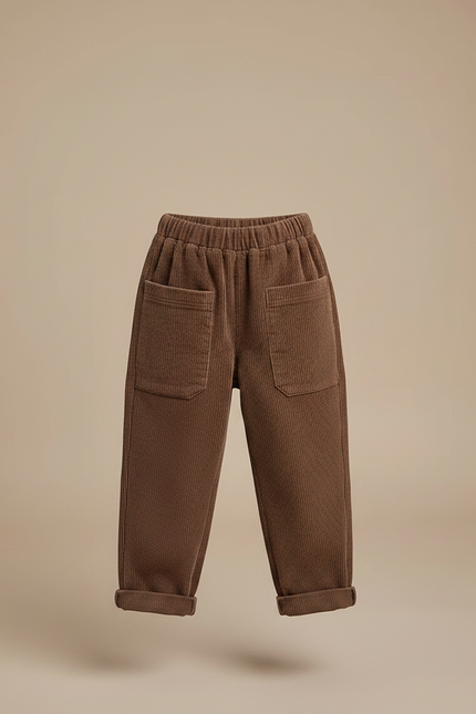 Pantalon Marron Côtelé Ample Décontracté Enfant Poches - Cordé - vue 3