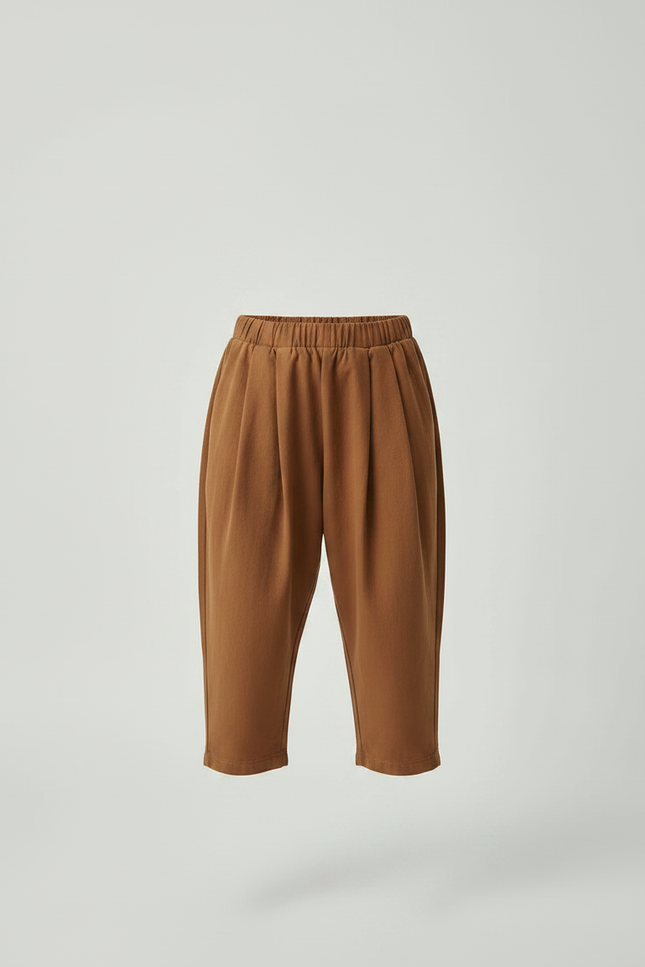 Pantalon Marron Ample Coton Élastique Enfant Plissé - Molleton - vue 3