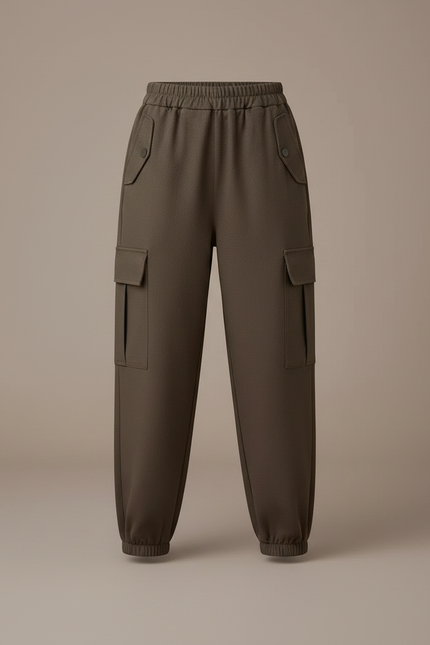 Pantalon Marron Cargo Ample Fille Poches - Gabardine - vue 3