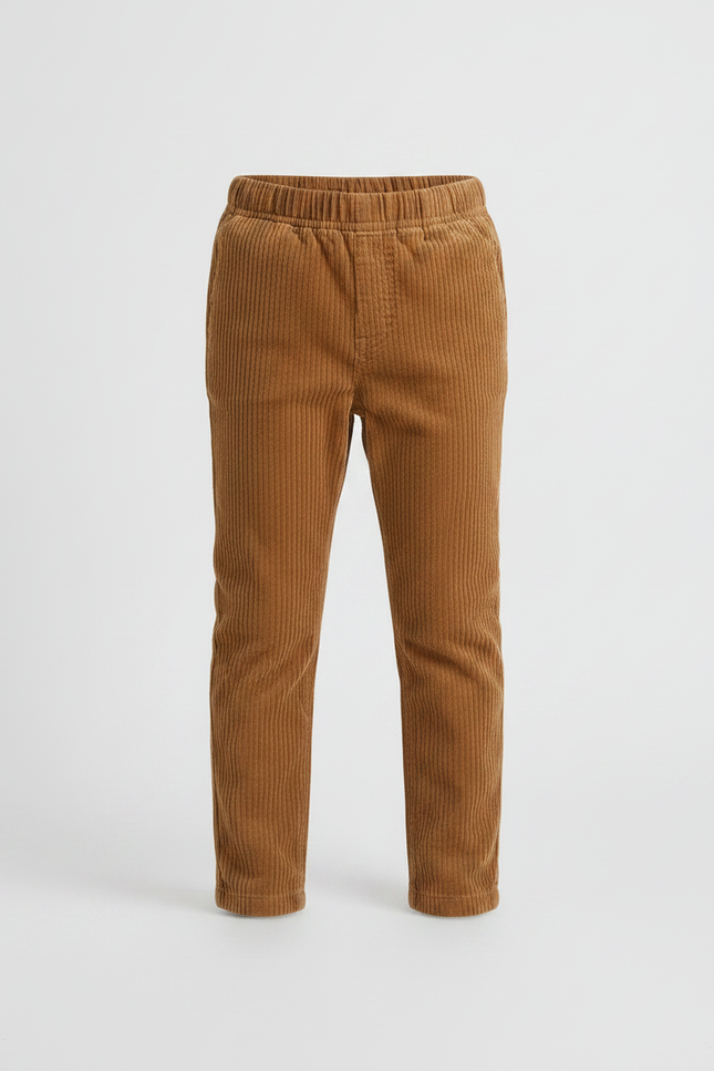 Pantalon Marron Côtelé Slim Taille Élastique Enfant - Cordé - vue 3