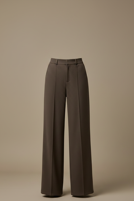 Pantalon Marron Ample Droit Taille Haute Élégant - Gabardine - vue 3