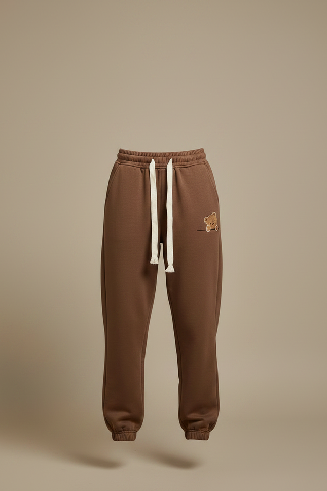 Pantalon Marron Ample Décontracté Ours Cordon Sport - Molleton - vue 3