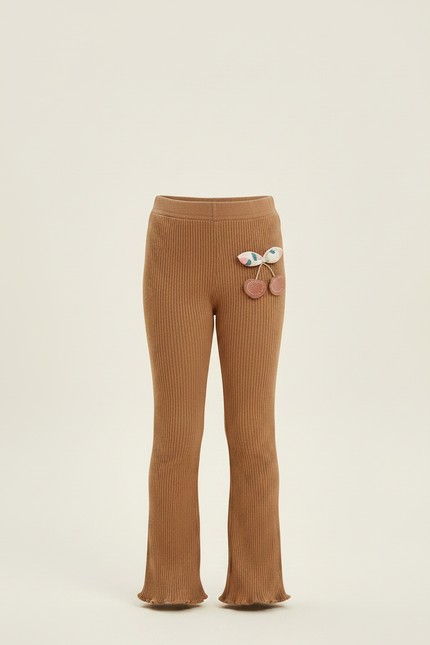 Pantalon Marron Côtelé Évasé Fille Cerises Confortable - Maille - vue 3