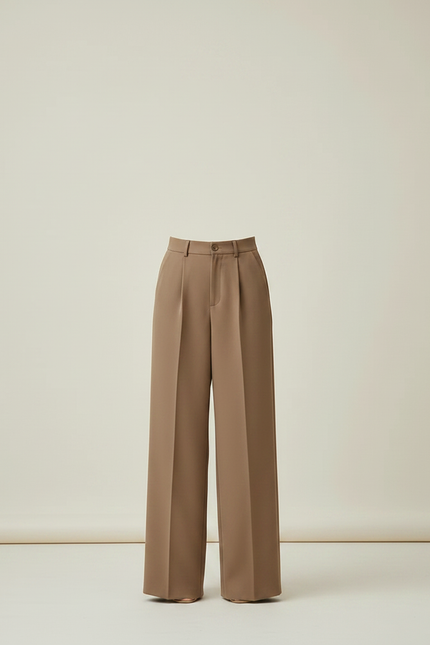 Pantalon Marron Ample Plissé Fluide Élégant Femme - Polyester - vue 3