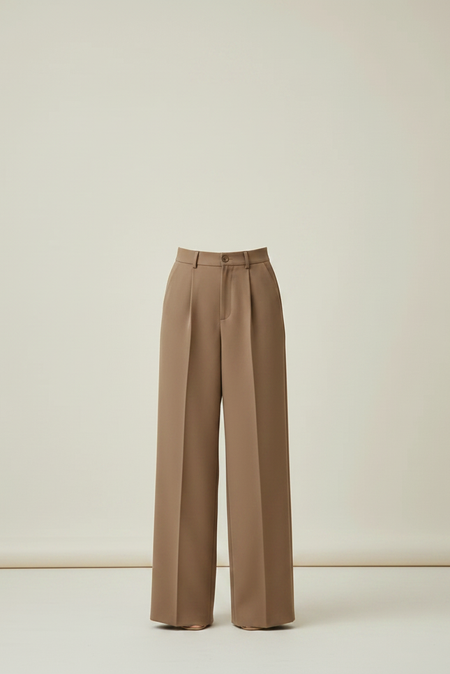 Pantalon Marron Ample Plissé Fluide Élégant Femme - Polyester - vue 3