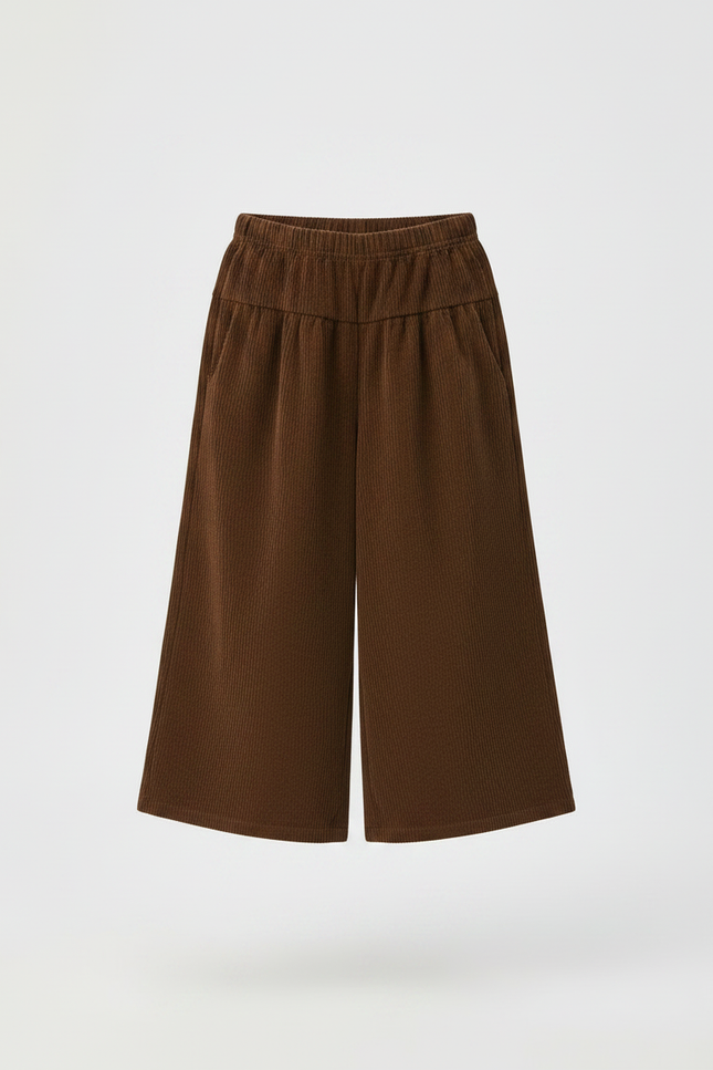 Pantalon Marron Velours Côtelé Ample Élastique Enfant - Cordé - vue 3