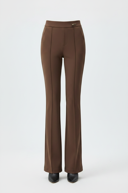 Pantalon Marron Évasé Taille Haute Élégant Décontracté Femme - Polyester - vue 3