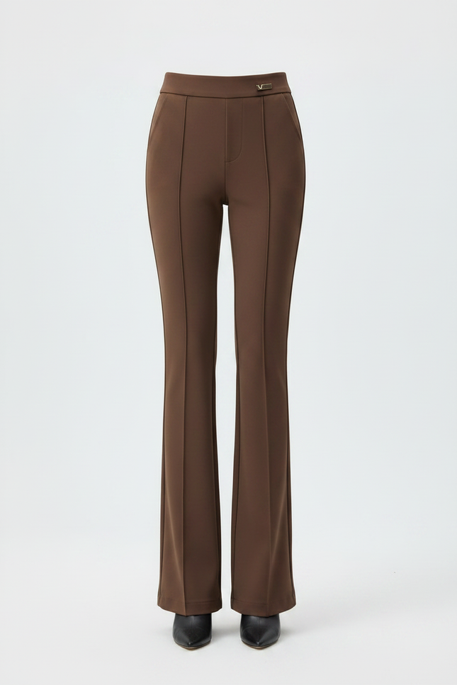 Pantalon Marron Évasé Taille Haute Élégant Décontracté Femme - Polyester - vue 3