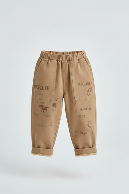 Pantalon Marron Épais Imprimé Doublé Polaire Enfant - Molleton - vue 3