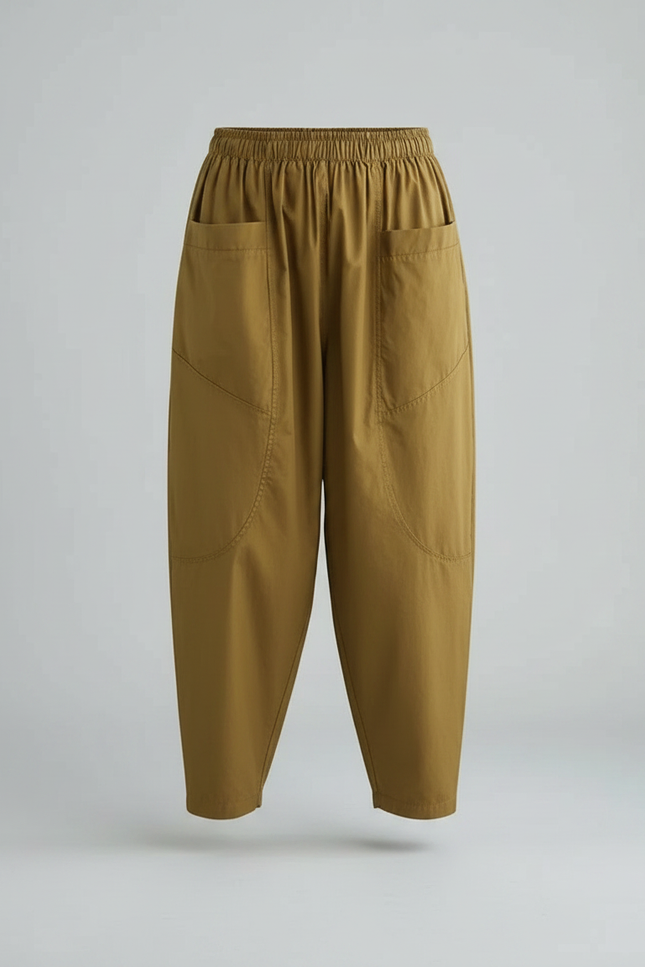 Pantalon Marron Coton Ample Décontracté Harem Femme - Kaki - vue 3