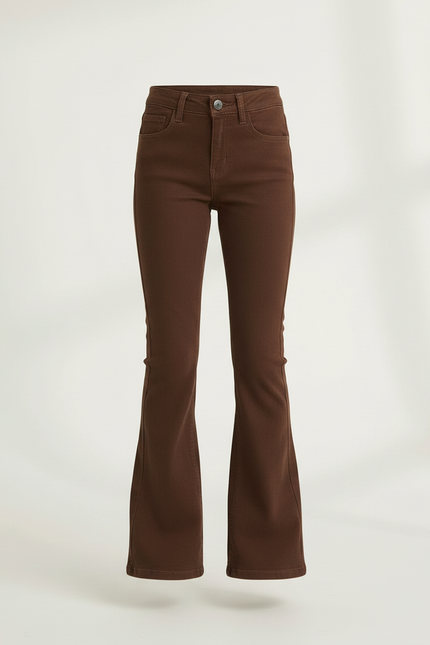 Pantalon Marron Évasé Confortable Taille Haute Fille - Gabardine - vue 3