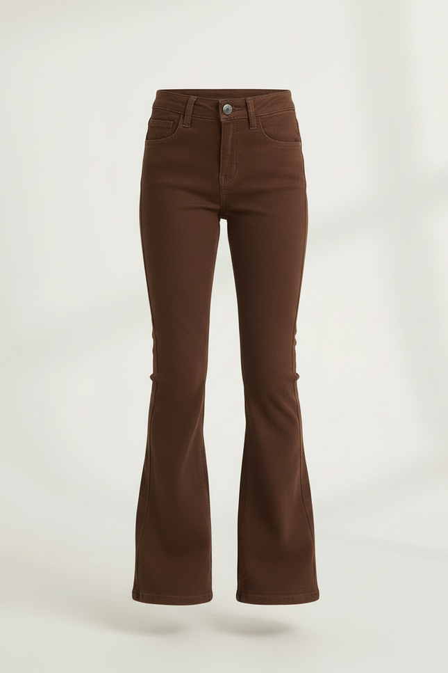 Pantalon Marron Évasé Confortable Taille Haute Fille - Gabardine - vue 3