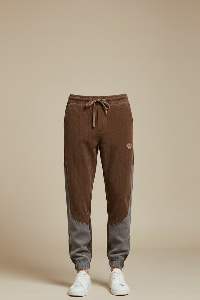 Pantalon Marron Côtelé Bicolore Sport Décontracté Homme - Cordé - vue 3