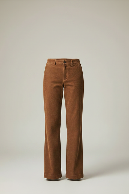 Pantalon Marron Côtelé Large Droit Décontracté Femme - Cordé - vue 3