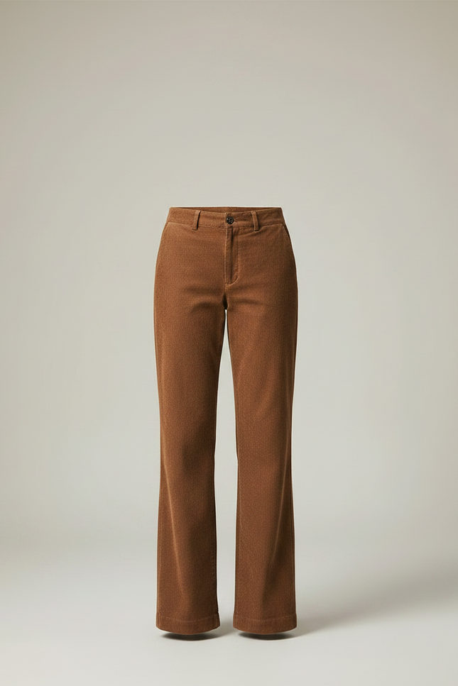 Pantalon Marron Côtelé Large Droit Décontracté Femme - Cordé - vue 3