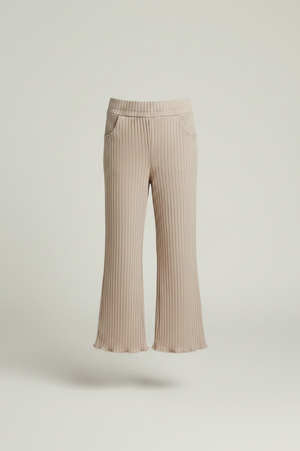 Pantalon Marron Côtelé Évasé Confortable Enfant - Beige Maille - vue 3