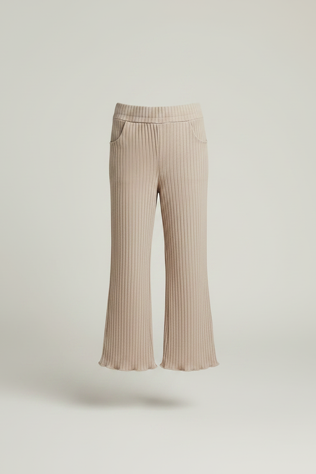 Pantalon Marron Côtelé Évasé Confortable Enfant - Beige Maille - vue 3