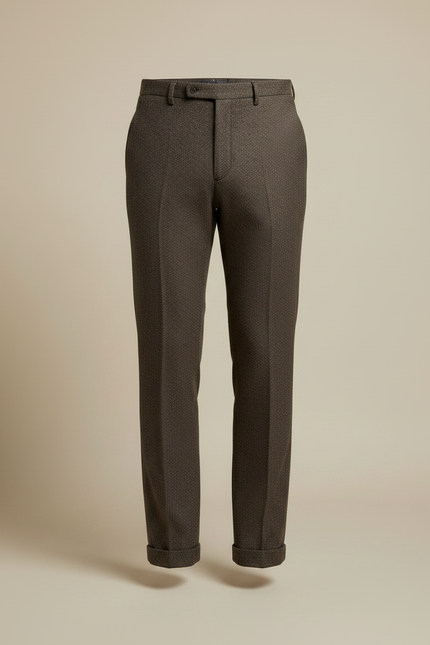 Pantalon Marron Laine Tweed Droit Homme Élégant - vue 3
