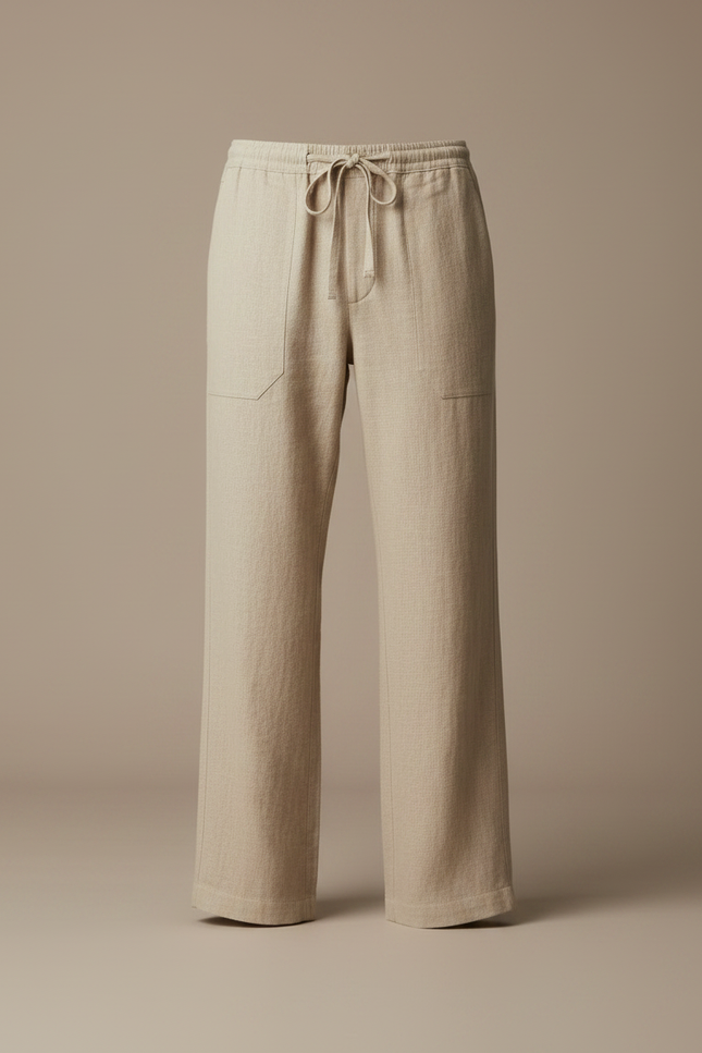 Pantalon Lin Marron Clair - Beige - vue 3
