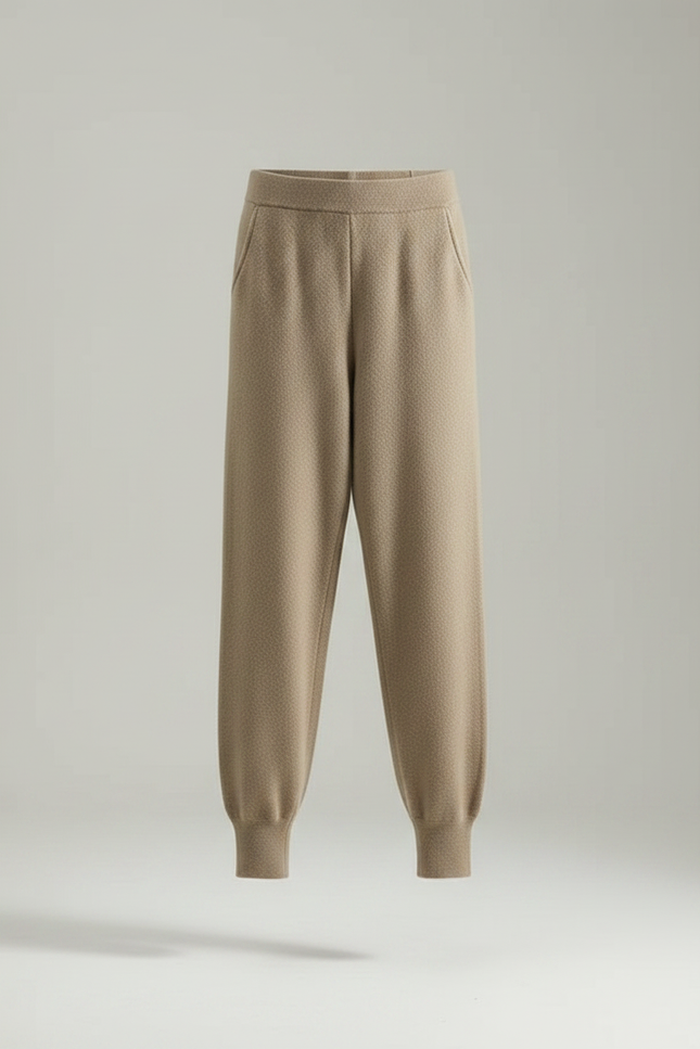 Pantalon Marron Laine Tricoté Ample Confortable - Kaki - vue 3