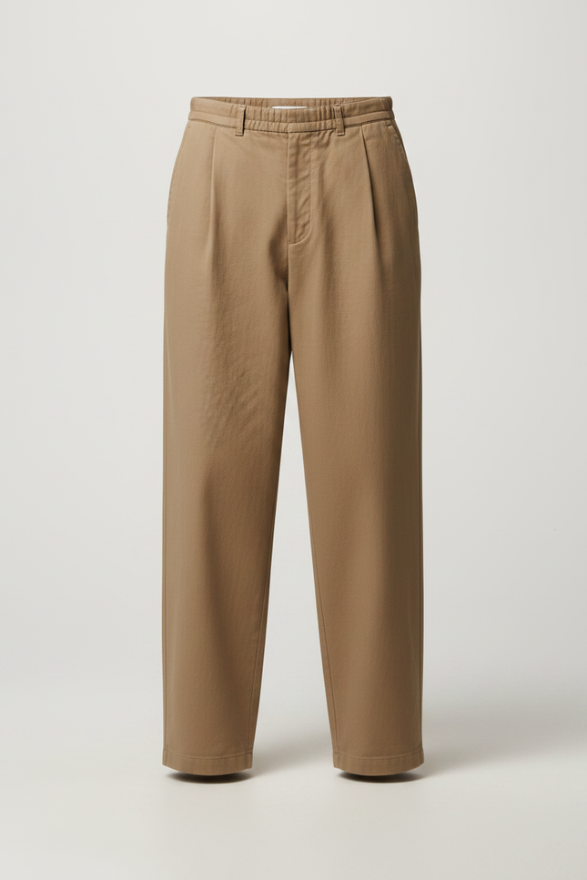 Pantalon Marron Ample Plissé Coton Décontracté Homme - Camel - vue 3