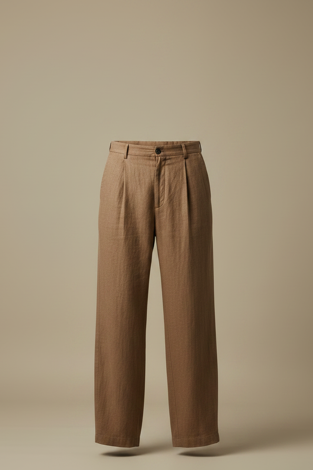 Pantalon Marron Ample Lin Coton Décontracté Droit - vue 3
