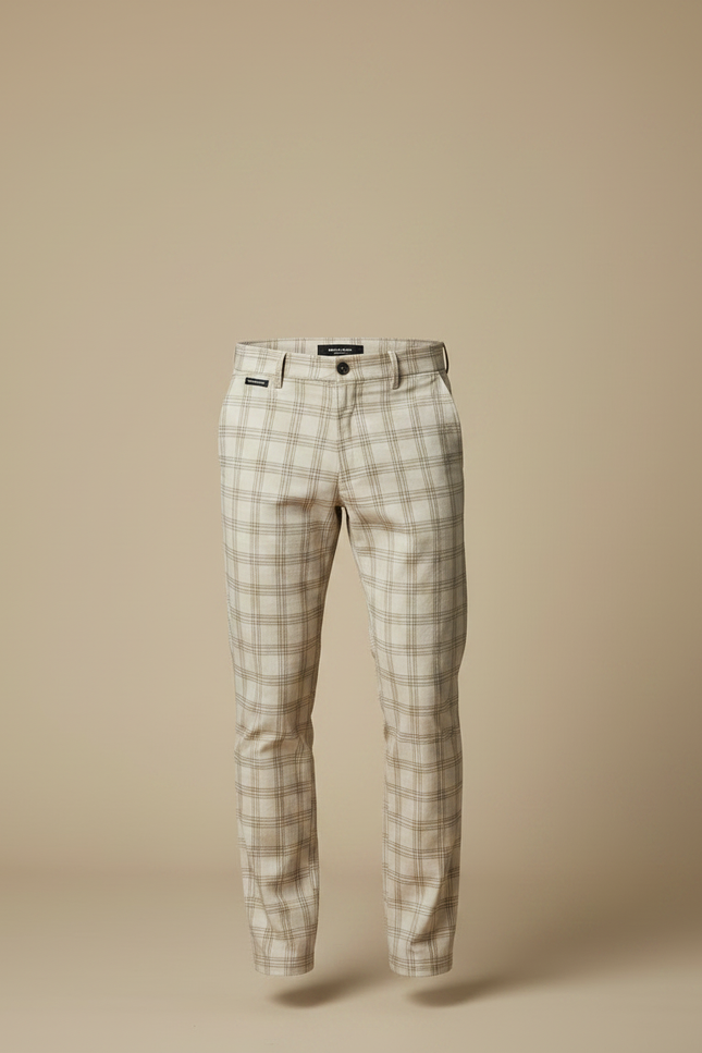 Pantalon Marron Carreaux Coton Slim Élégant Homme - vue 3