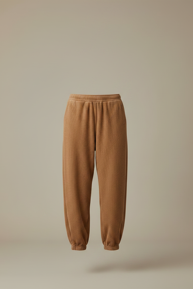 Pantalon Marron Côtelé Ample Élastique Décontracté - Cordé - vue 3