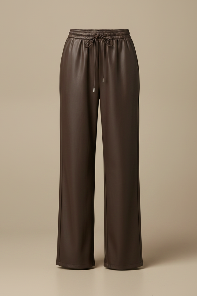 Pantalon Marron Similicuir Ample Taille Haute - Simili cuir - vue 3