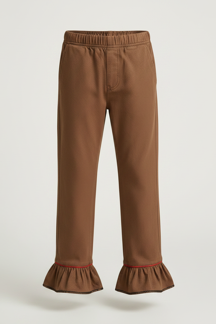 Pantalon Marron Évasé Volants Rouge Enfant - Molleton - vue 3