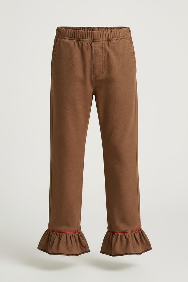 Pantalon Marron Évasé Volants Rouge Enfant - Molleton - vue 3