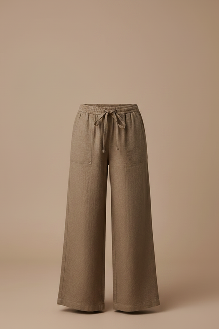 Pantalon Marron Ample Lin Cordon Décontracté Fille - vue 3