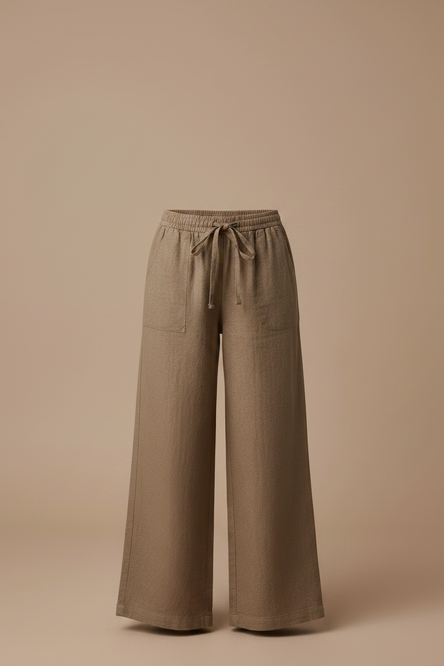 Pantalon Marron Ample Lin Cordon Décontracté Fille - vue 3