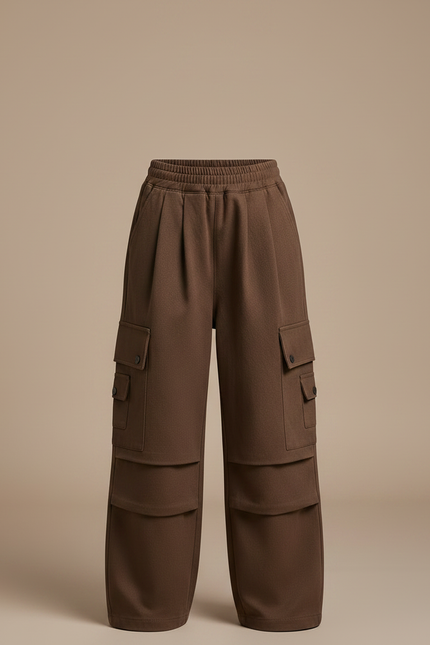 Pantalon Marron Cargo Ample Enfant Fille Poches - Molleton - vue 3