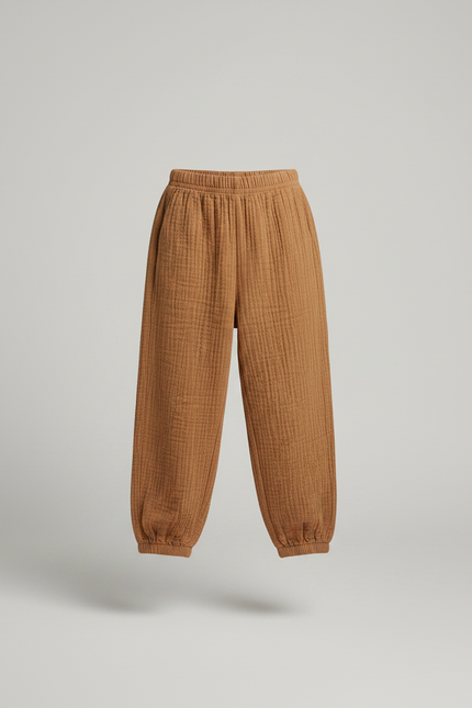 Pantalon Marron Ample Coton Gaufré Décontracté Enfant - vue 3