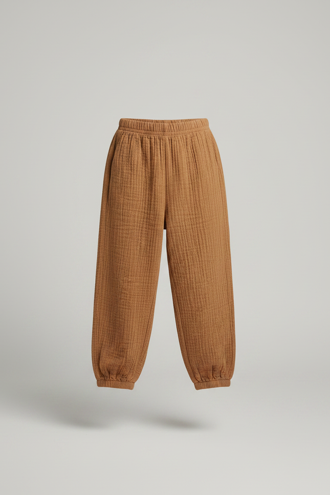 Pantalon Marron Ample Coton Gaufré Décontracté Enfant - vue 3