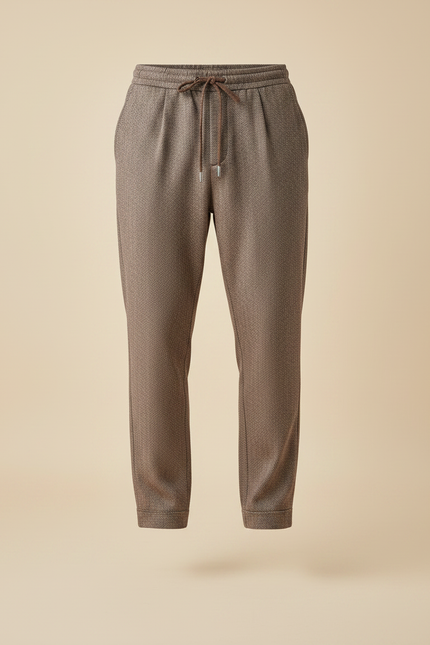 Pantalon Marron Jacquard Décontracté Confortable Cordon De Serrage - Tweed - vue 3