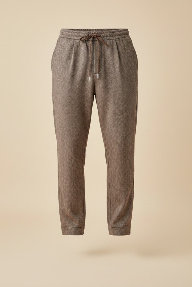 Pantalon Marron Jacquard Décontracté Confortable Cordon De Serrage - Tweed - vue 3