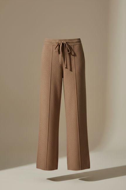 Pantalon Marron Tricoté Large Taille Haute Confortable - Maille - vue 3