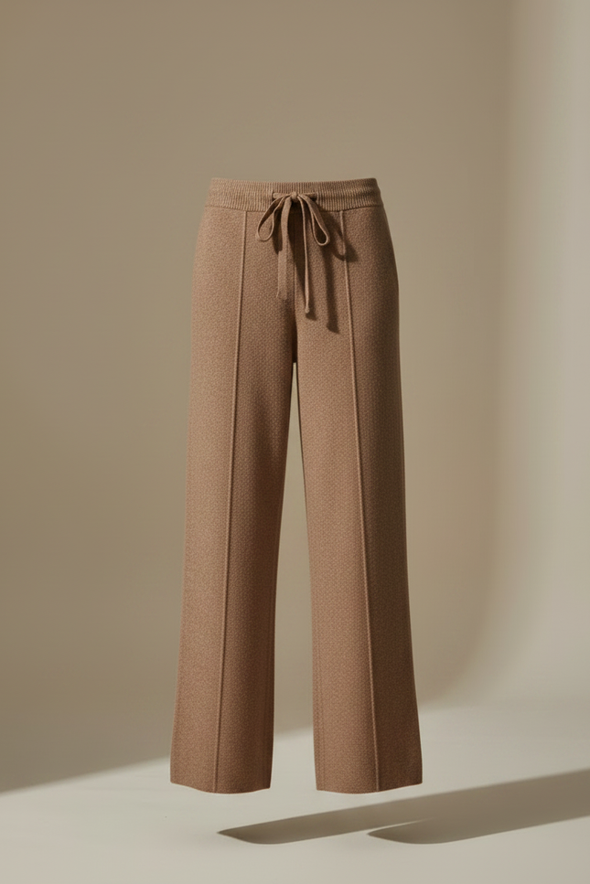 Pantalon Marron Tricoté Large Taille Haute Confortable - Maille - vue 3