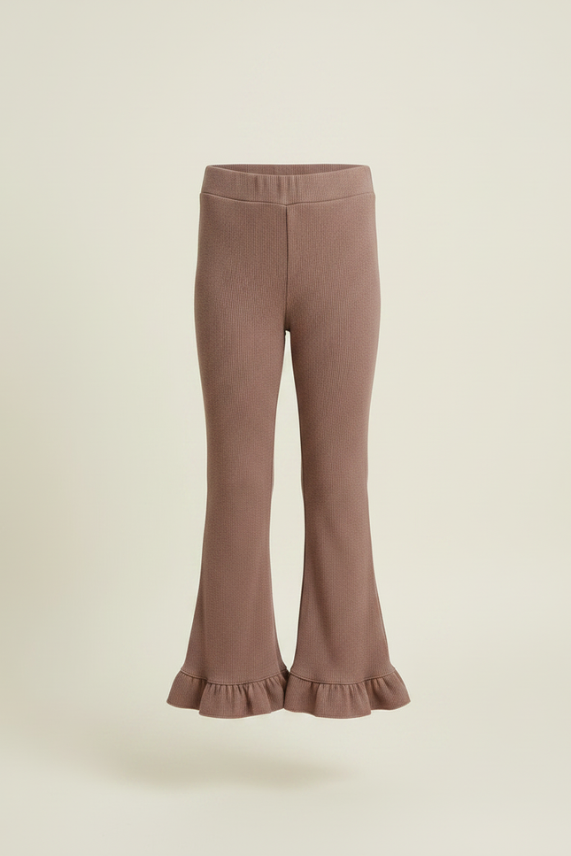 Pantalon Marron Fille Côtelé Évasé Volants Tricoté - Maille - vue 3