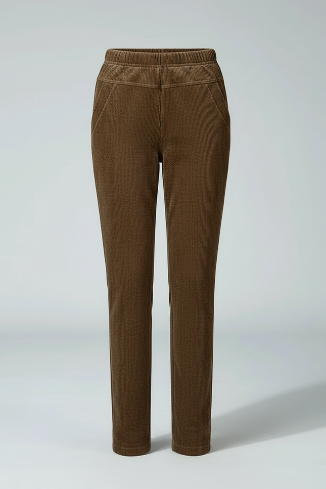 Pantalon Marron Côtelé Doublé Chaud Décontracté Femme Hiver - Cordé - vue 3