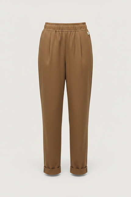 Pantalon Marron Femme Élastique Droit Décontracté Coton - Gabardine - vue 3